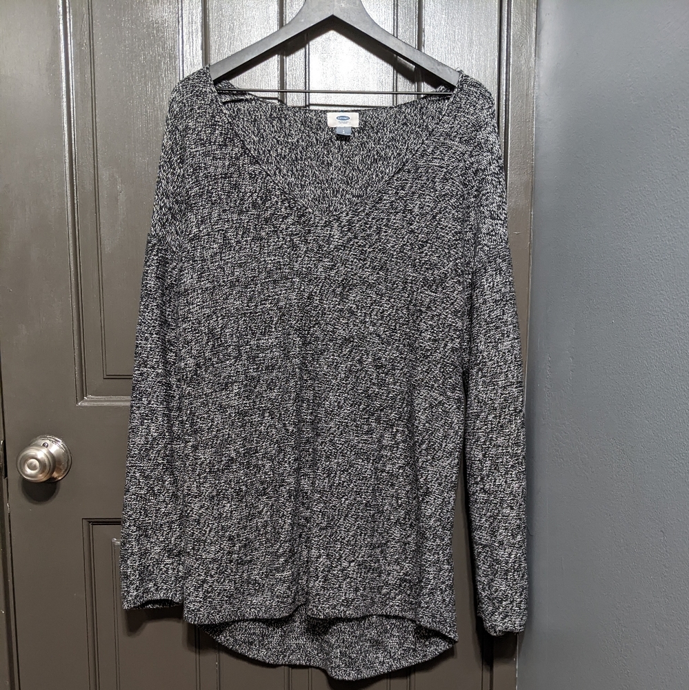 Old Navy Black and White Marled Knit Sweater